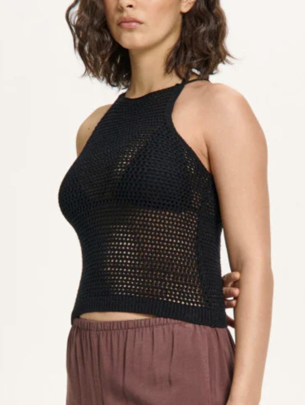 Reitmans Black Crochet Halter Tank